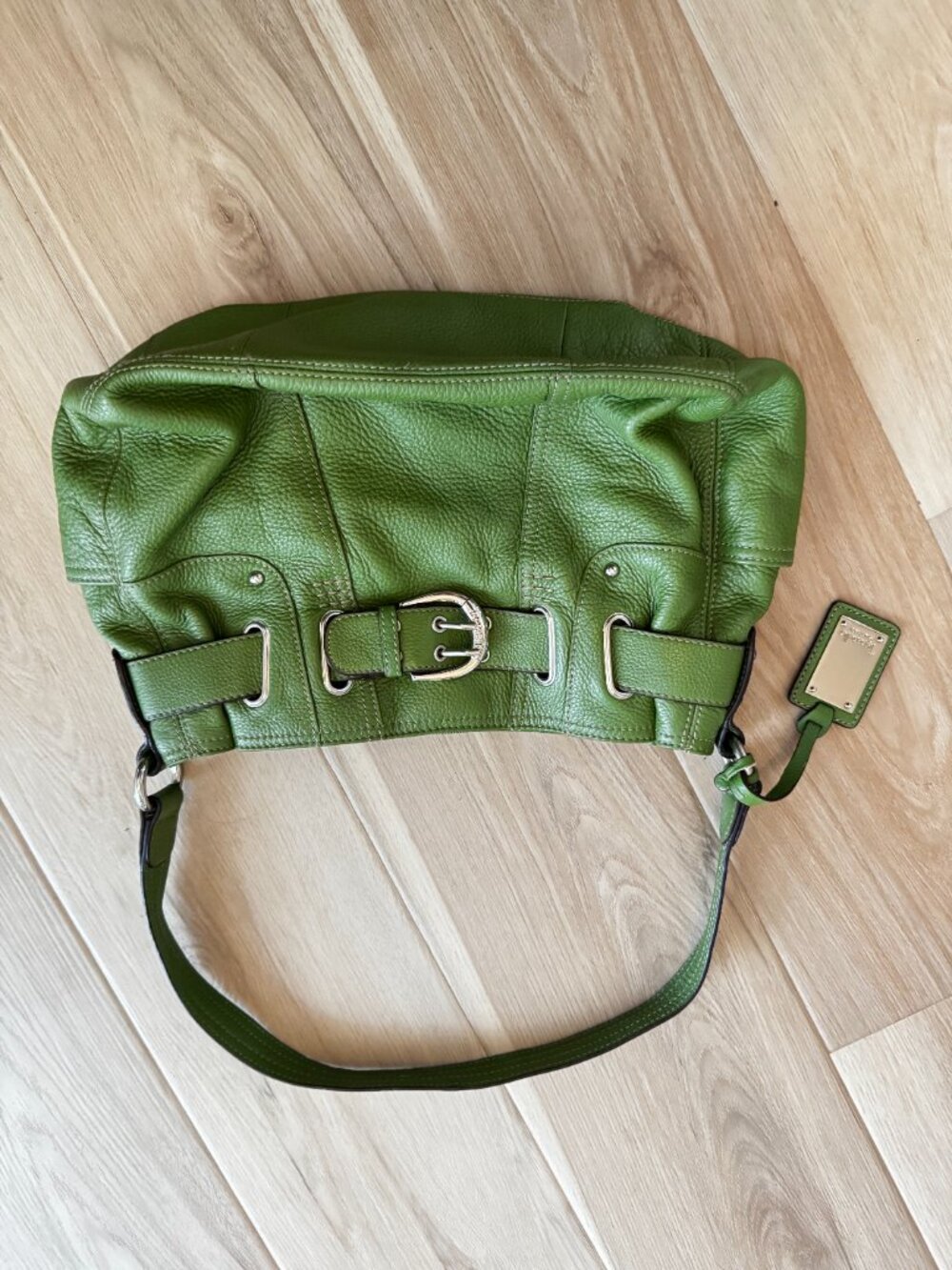 Tignanello Green Pebbled Leather Shoulder Bag Buckle Hobo Purse - Picture 5 of 9